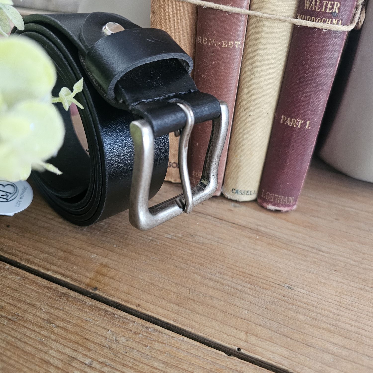 Handmade Leather Belt w/Brushed Buckle, Size: 125cm L