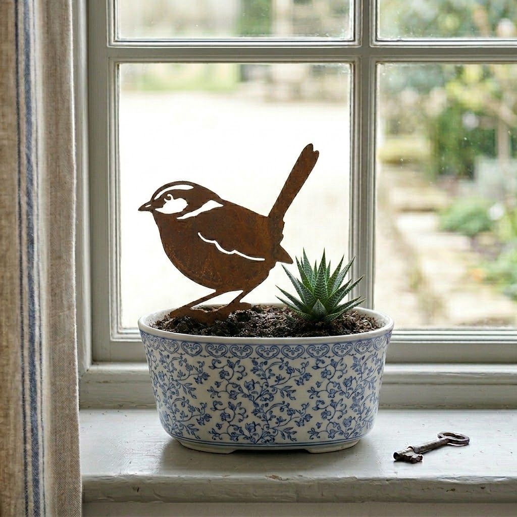 Wren w/Short Stake Australian Made Metal Art