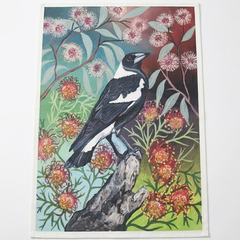 Magpie amongst The Gum Cotton Tea Towel