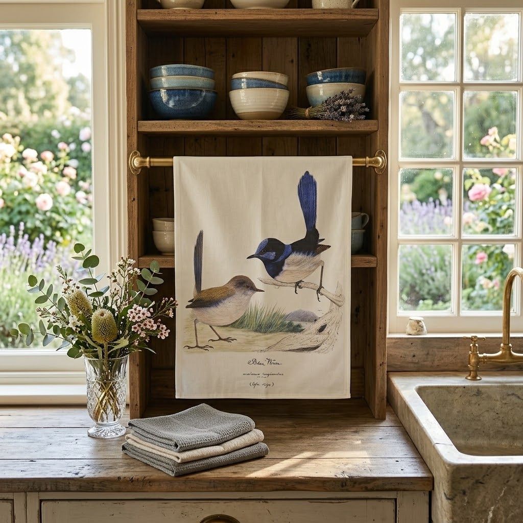 Blue Wren Cotton Tea Towel Australian Made