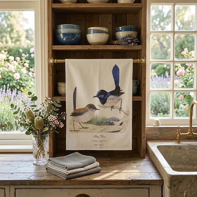 Blue Wren Cotton Tea Towel Australian Made