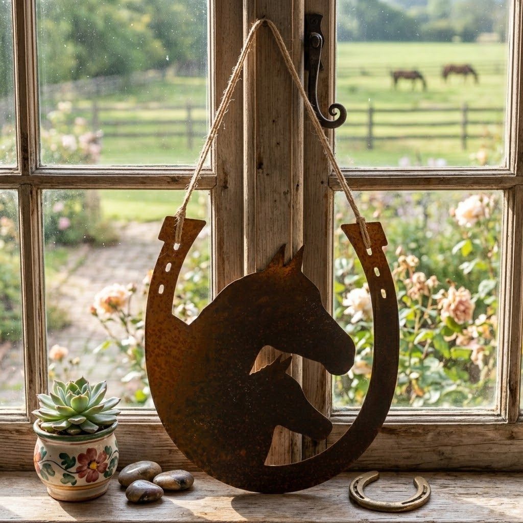 Horse &amp; Foal Horseshoe Wall Art Aust Made