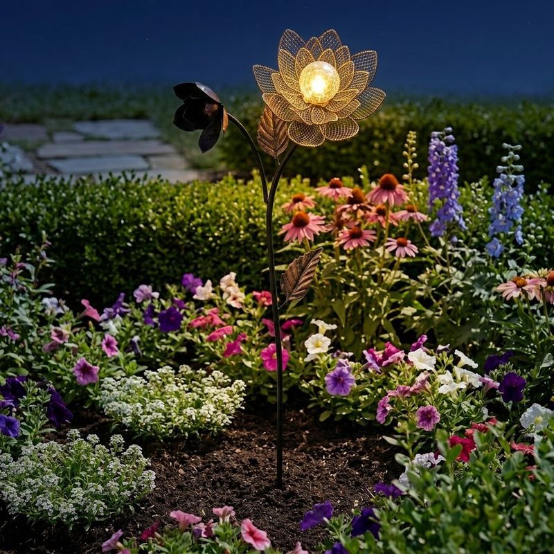 Bronze Lotus Flower Metal Art Solar Light