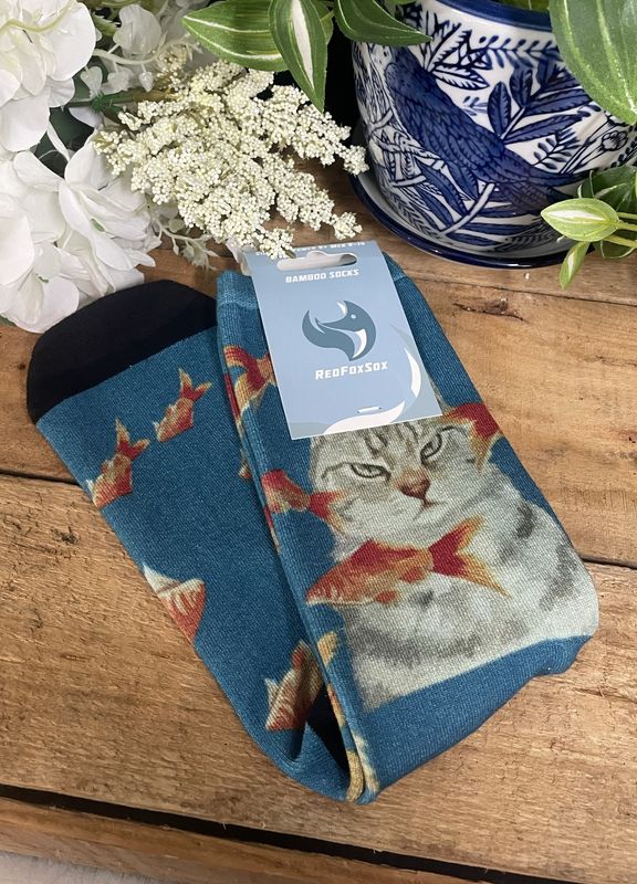 Cattitude Cat Goldfish Bamboo Socks W9+ M9-14