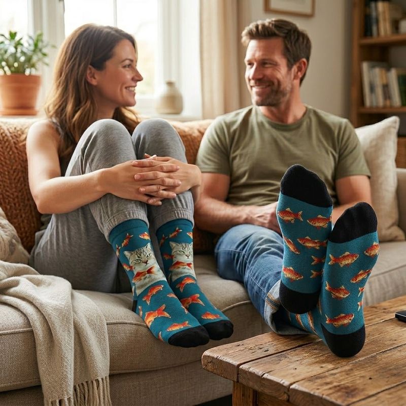 Cattitude Cat Goldfish Bamboo Socks W9+ M9-14