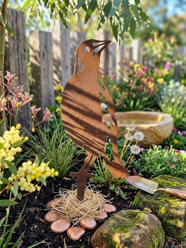 Magpie on Short Stake Australian Made Metal Art