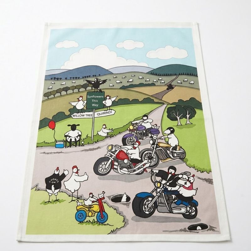 Quirindi &amp; Willow Tree Souvenir Motorbike Tea Towel Australian Made