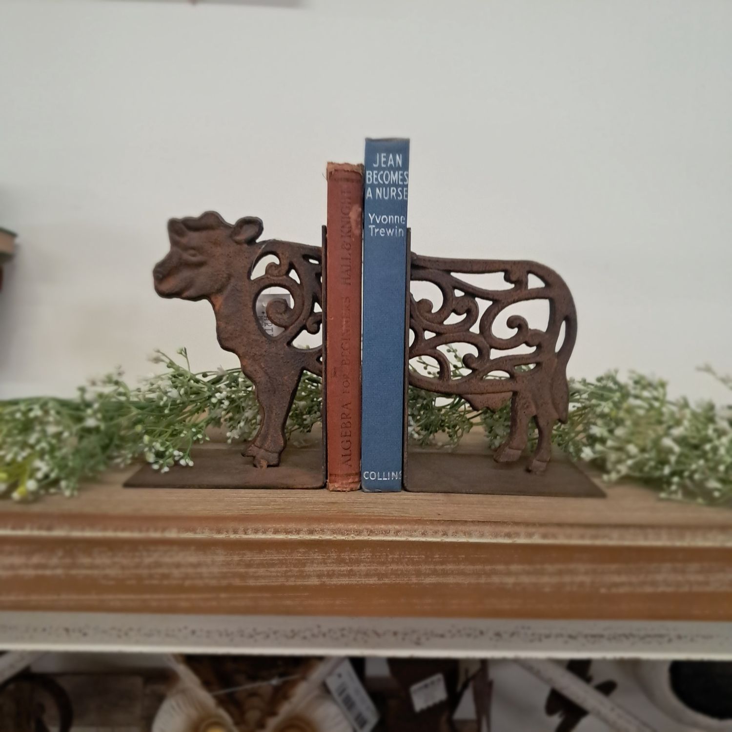 Cast Iron Fleur Cow Bookends Set Of 2