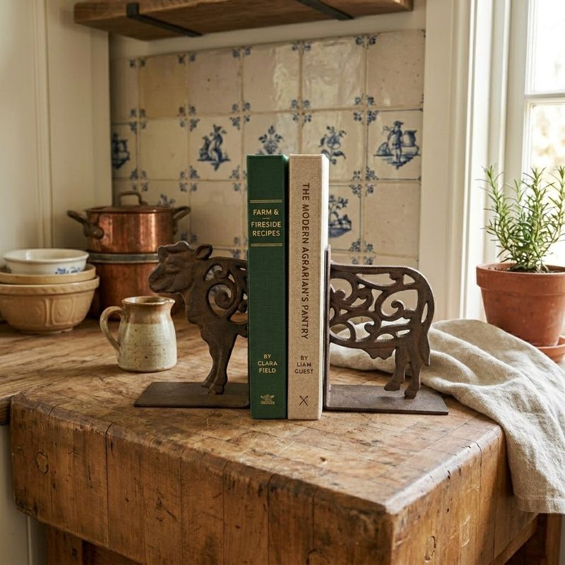 Cast Iron Fleur Cow Bookends Set Of 2
