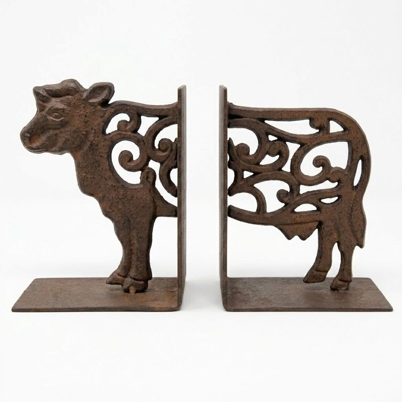 Cast Iron Fleur Cow Bookends Set Of 2