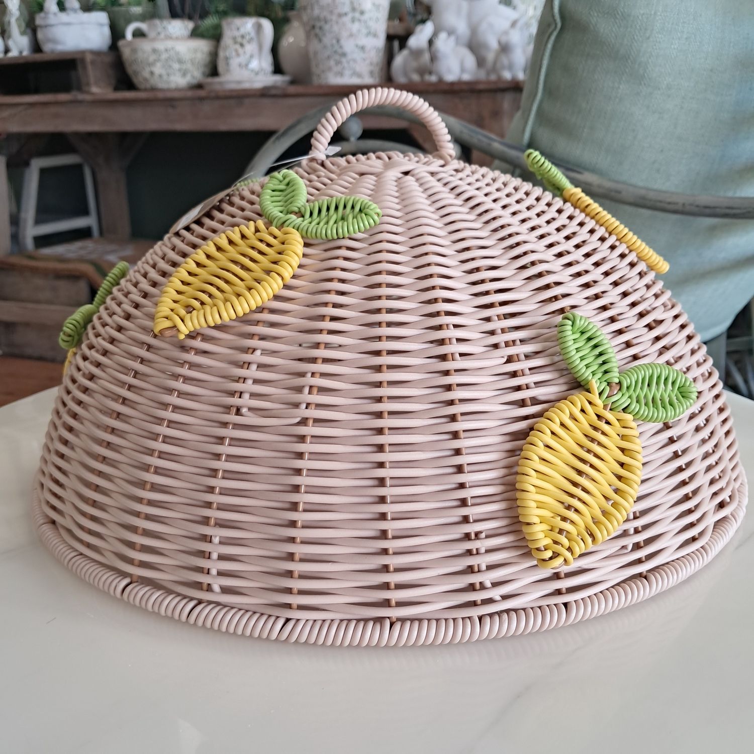Citron Woven Basket Food Cover
