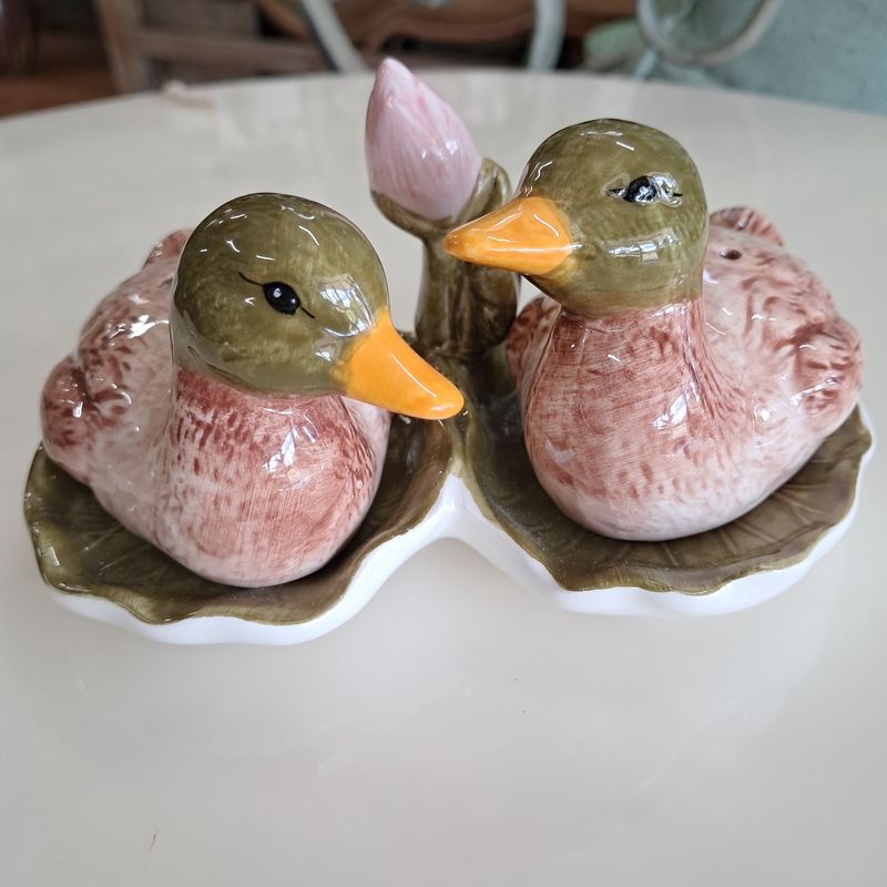 Flock Duck &amp; Baby Ceramic 3pc Salt &amp; Pepper Shakers