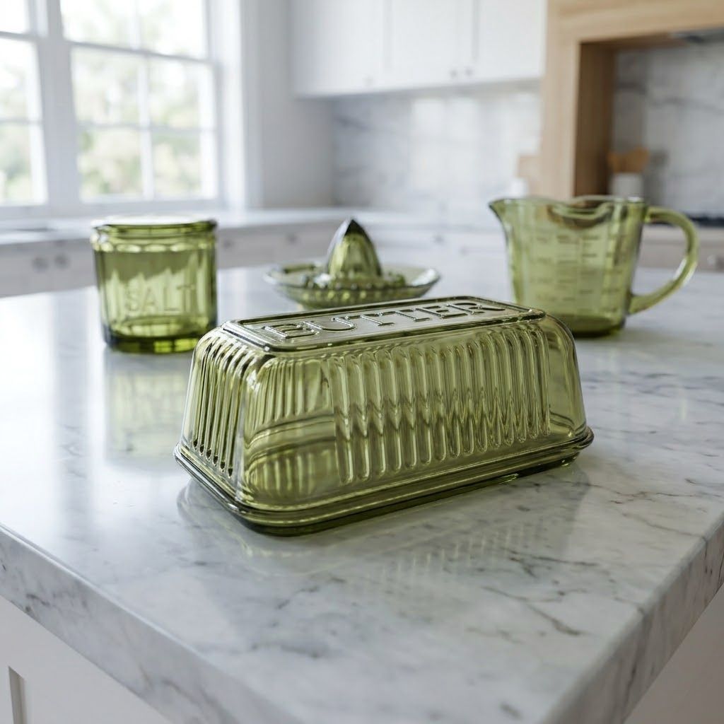 Lia Glass Butter Dish Green