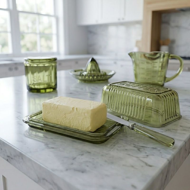 Lia Glass Butter Dish Green