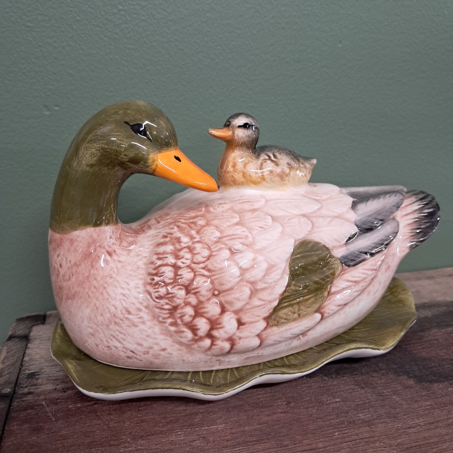 Flock Duck &amp; Baby Ceramic Butter Dish