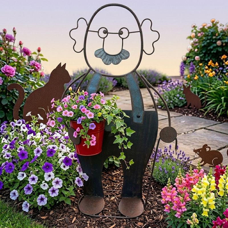 Colourful Grandpa w/Flower Pot Metal Art