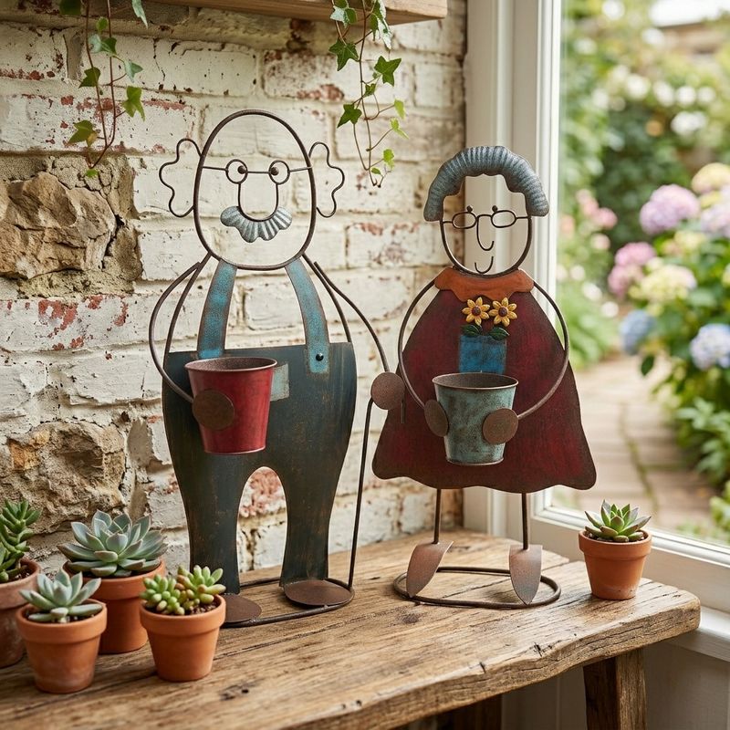 Colourful Grandpa w/Flower Pot Metal Art