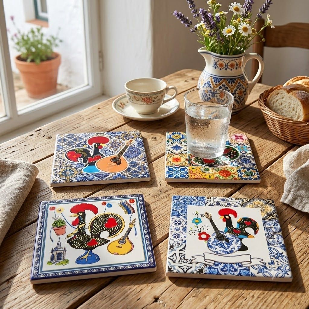 Indigo Ceramic Barcelona Coasters s/4