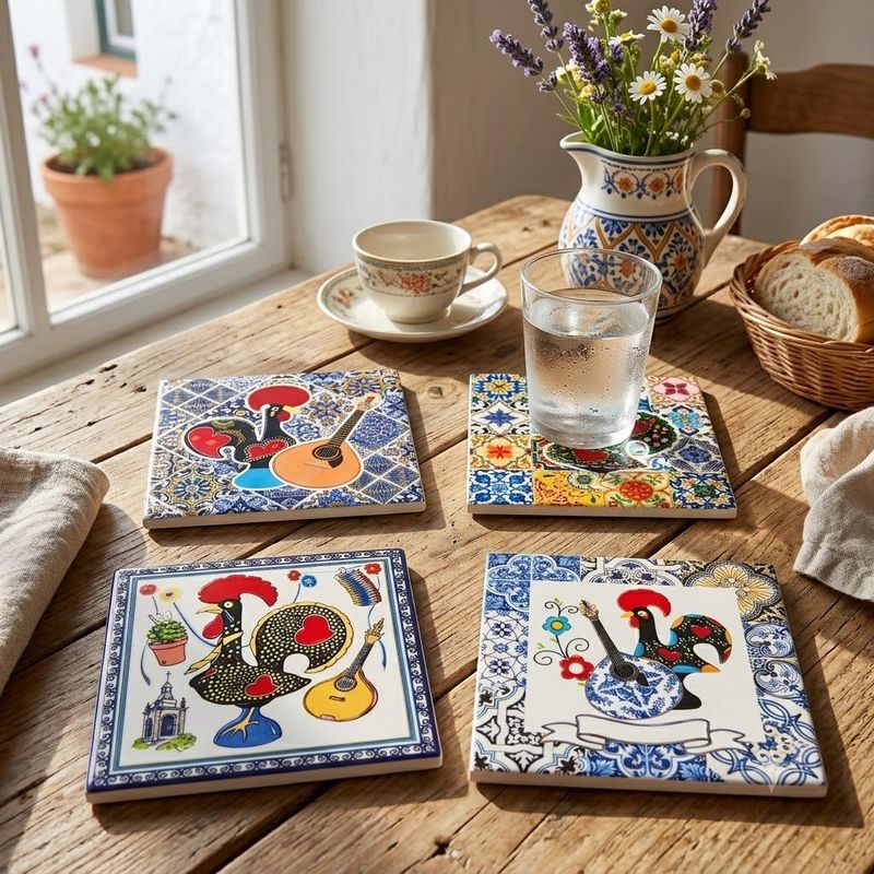 Indigo Ceramic Barcelona Coasters s/4
