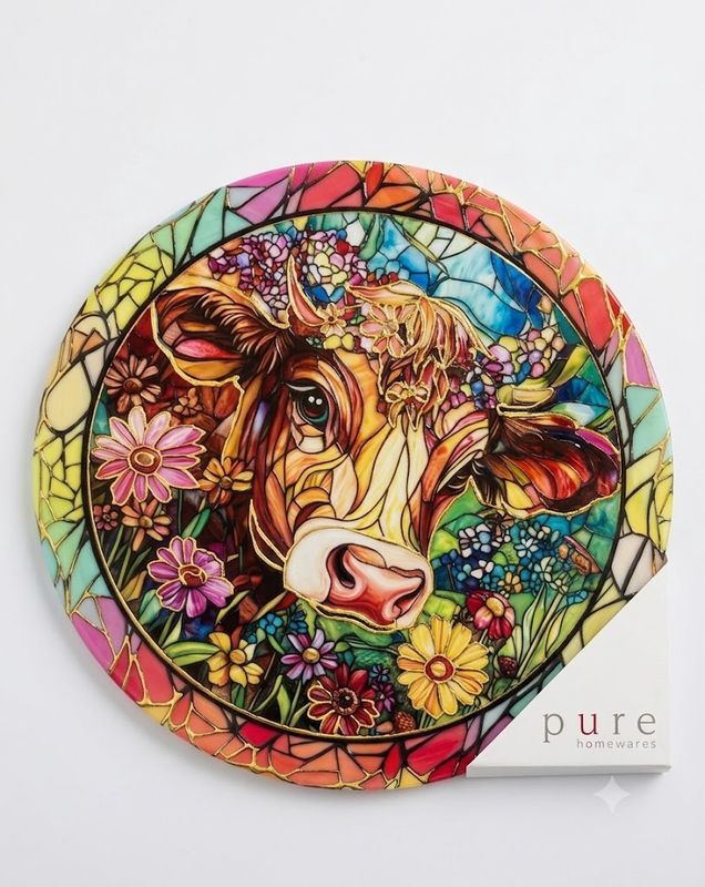 Jericho Ceramic Round Tan Cow Trivet