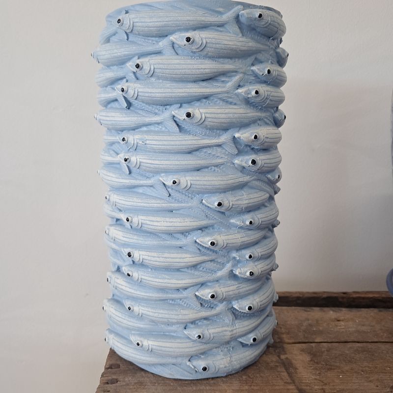 Sam Sardine Resin Vase 16x26cm Blue