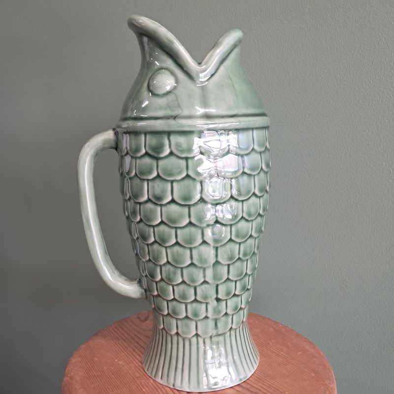 Fin Ceramic Fish Jug / Vase - Olive