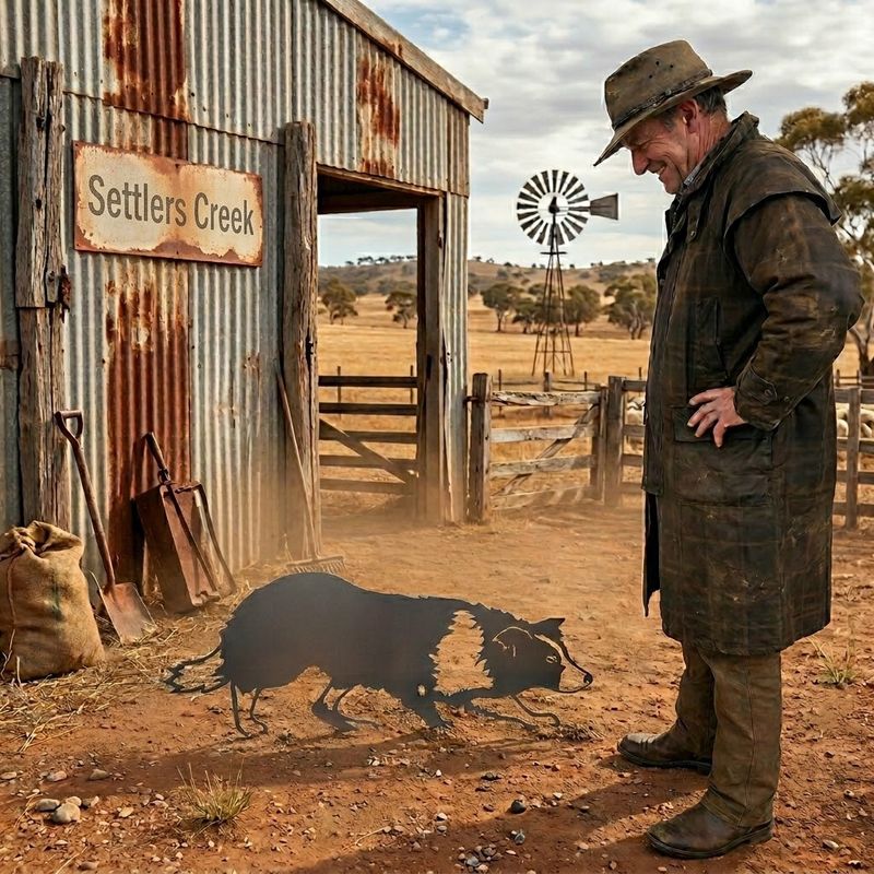 Border Collie Crouched &amp; Herding Metal Art