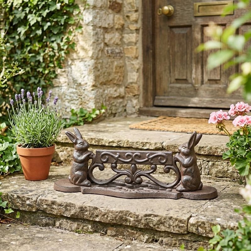 Playful Rabbits Cast Iron Boot Scraper