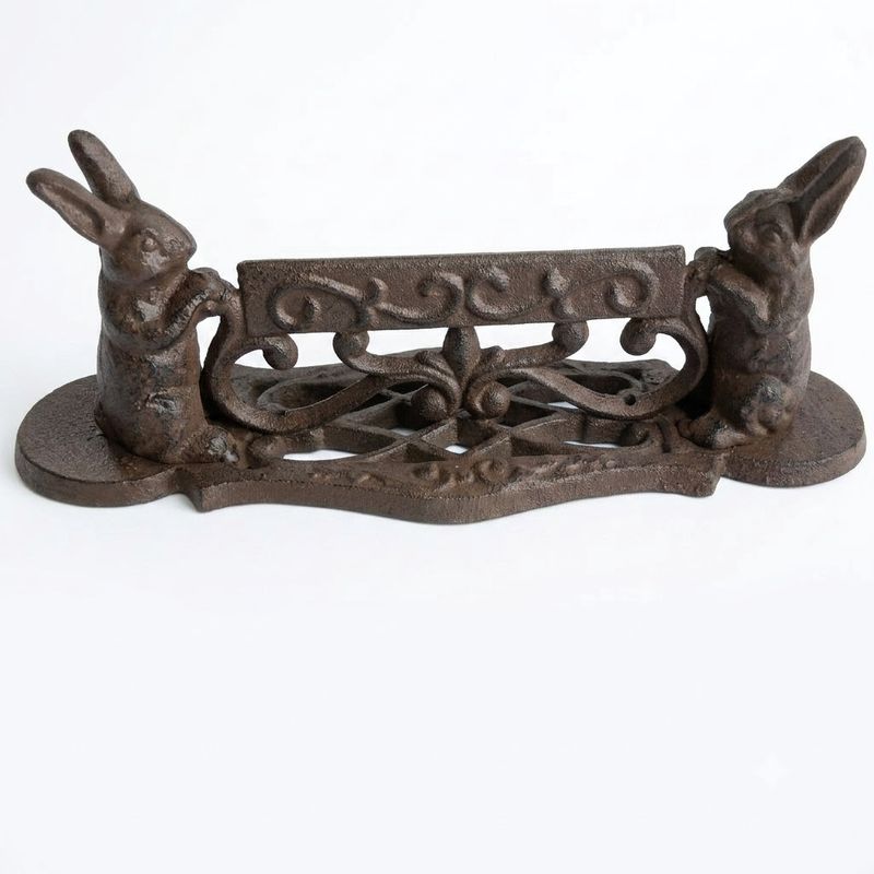 Playful Rabbits Cast Iron Boot Scraper