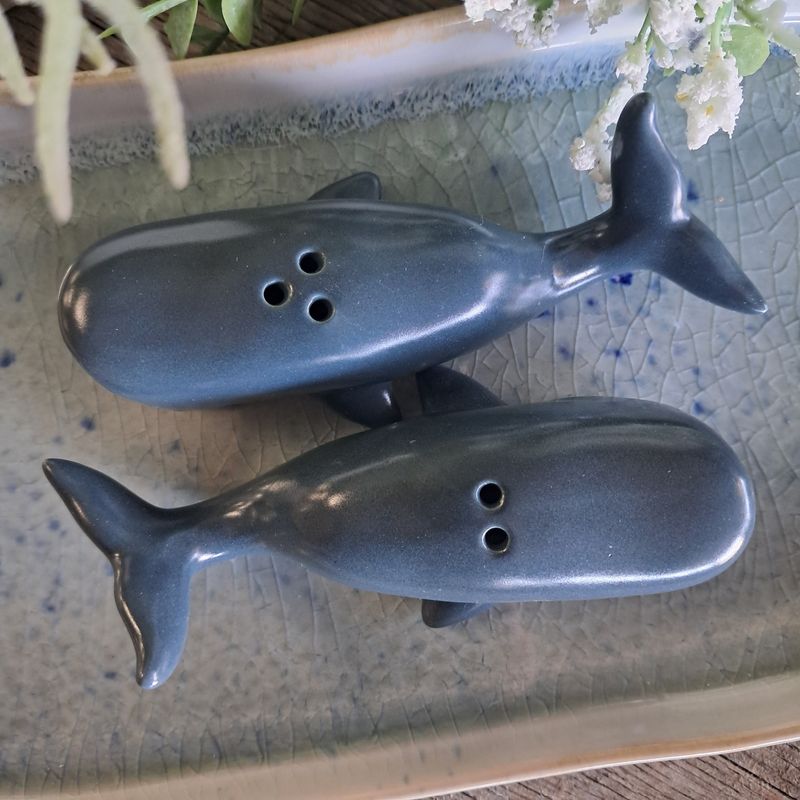 Whale Salt &amp; Pepper Ceramics Set/2