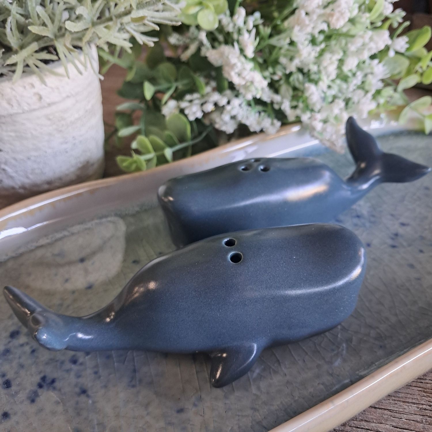 Whale Salt &amp; Pepper Ceramics Set/2