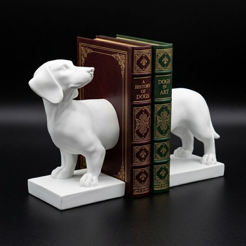 Dachshund Set/2  Bookends White