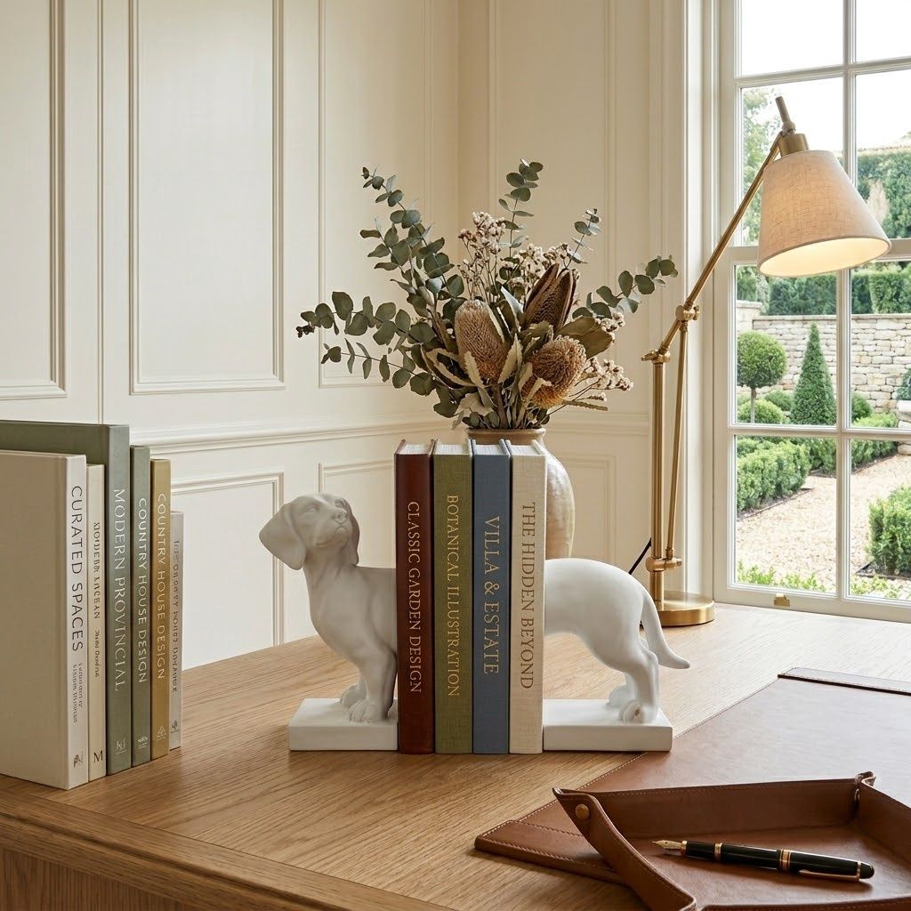 Dachshund Set/2  Bookends White