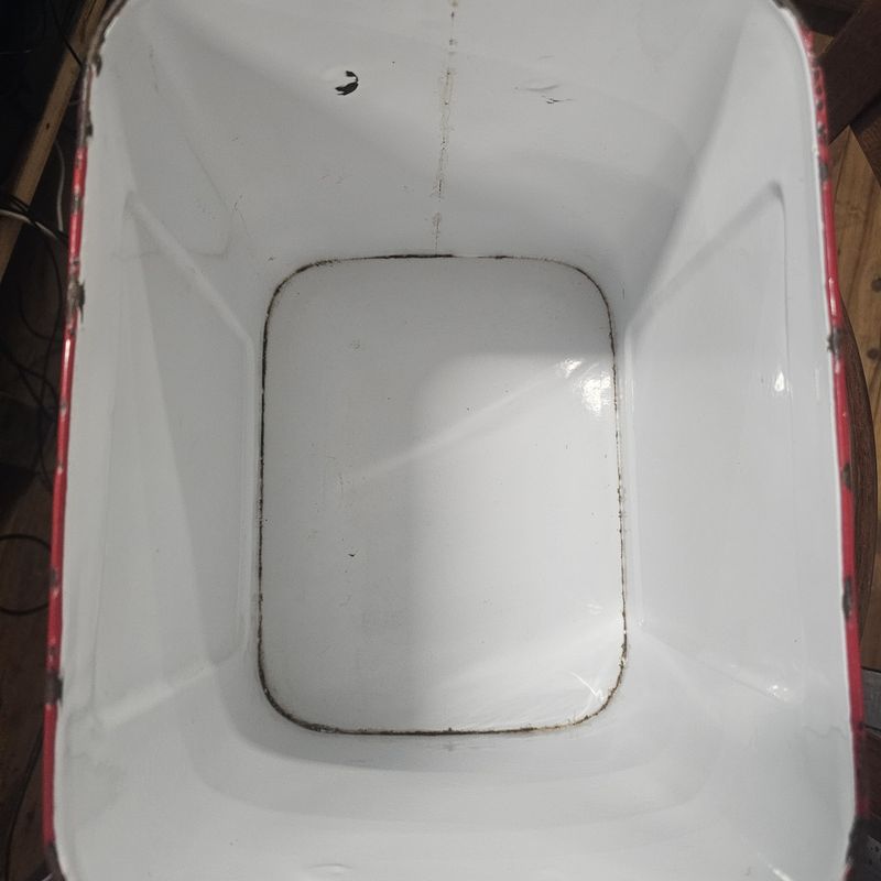 Vintage Enamel Bread Bin White w/Red