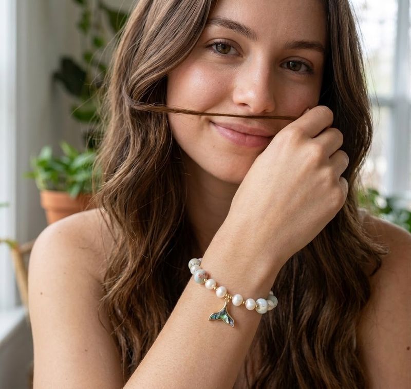 Freshwater Pearl Bracelet w/ Jasper Mermaid Tail