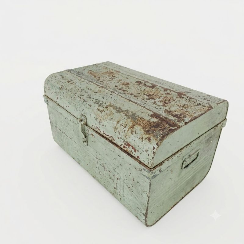 Vintage Metal Green Storage Trunk