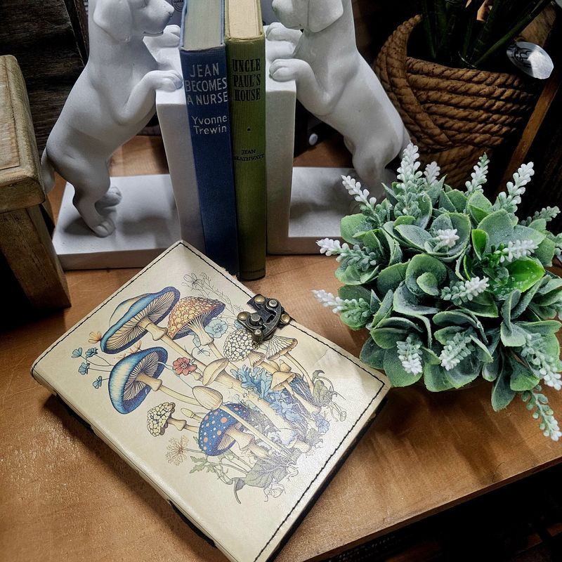 Mushrooms &amp; Cottage Garden Flower Leather Journal