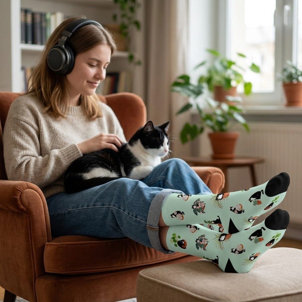 Cats &amp; Plants Bamboo Socks w5-12 m6-11