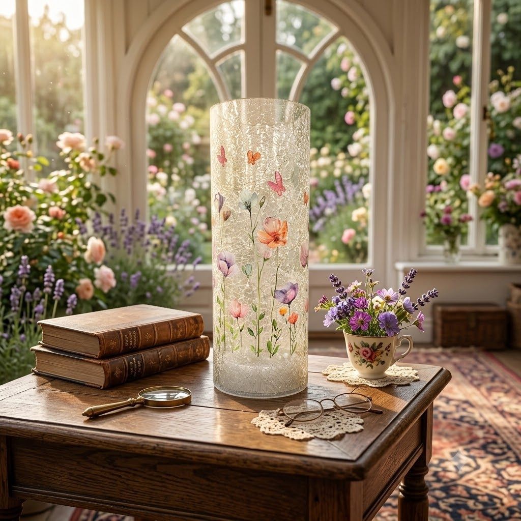 Quincy Glass Led Crackle Flower, Style: Pillar