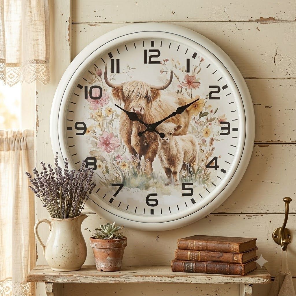 Highland Cow with Calf Baby Clock