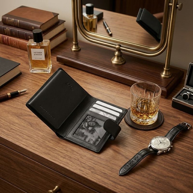 Rfid Card Holder Pop Up Black Leather Wallet