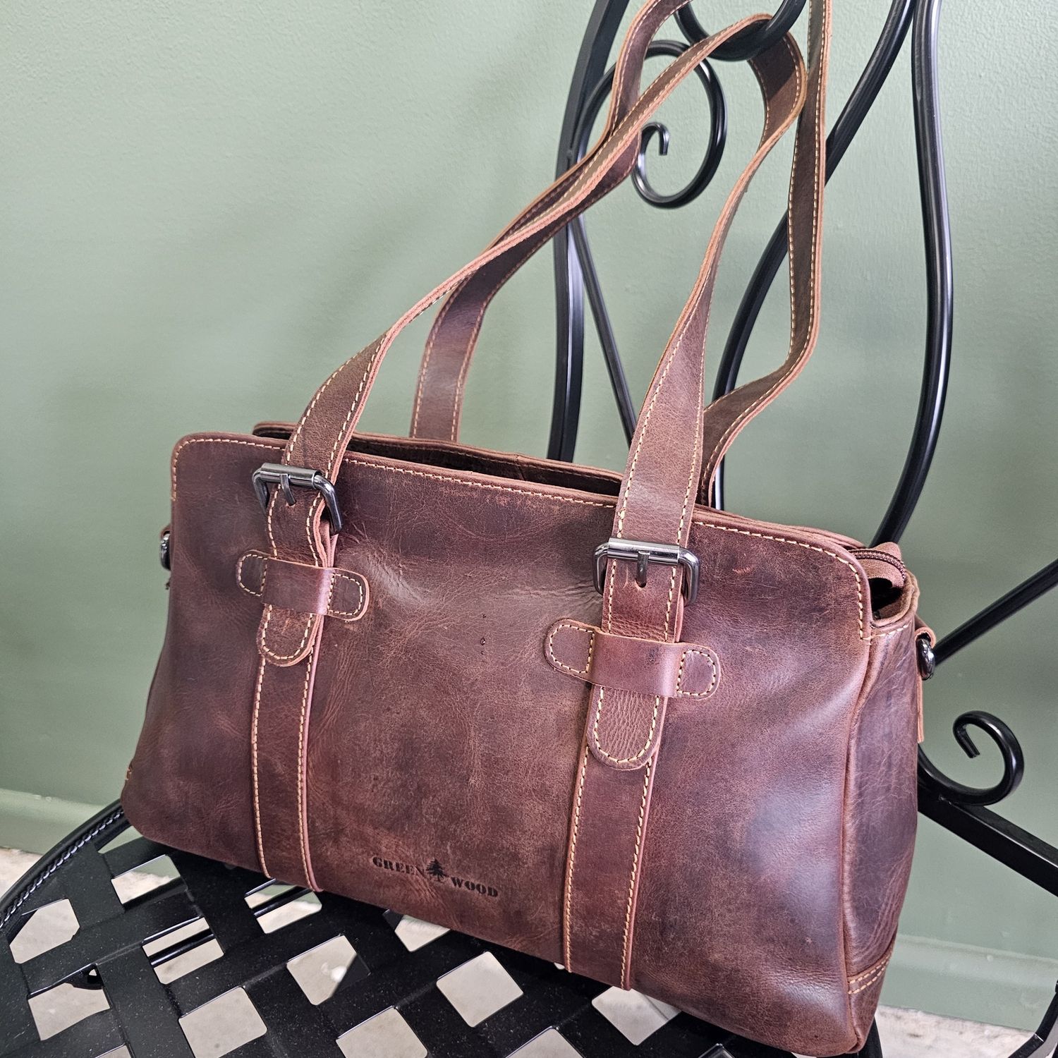 The Gabriella Leather Satchel Shoulder Bag, Colour: Sorghum