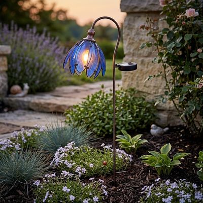 The Amara Art Glass Flower Solar Light - Blue
