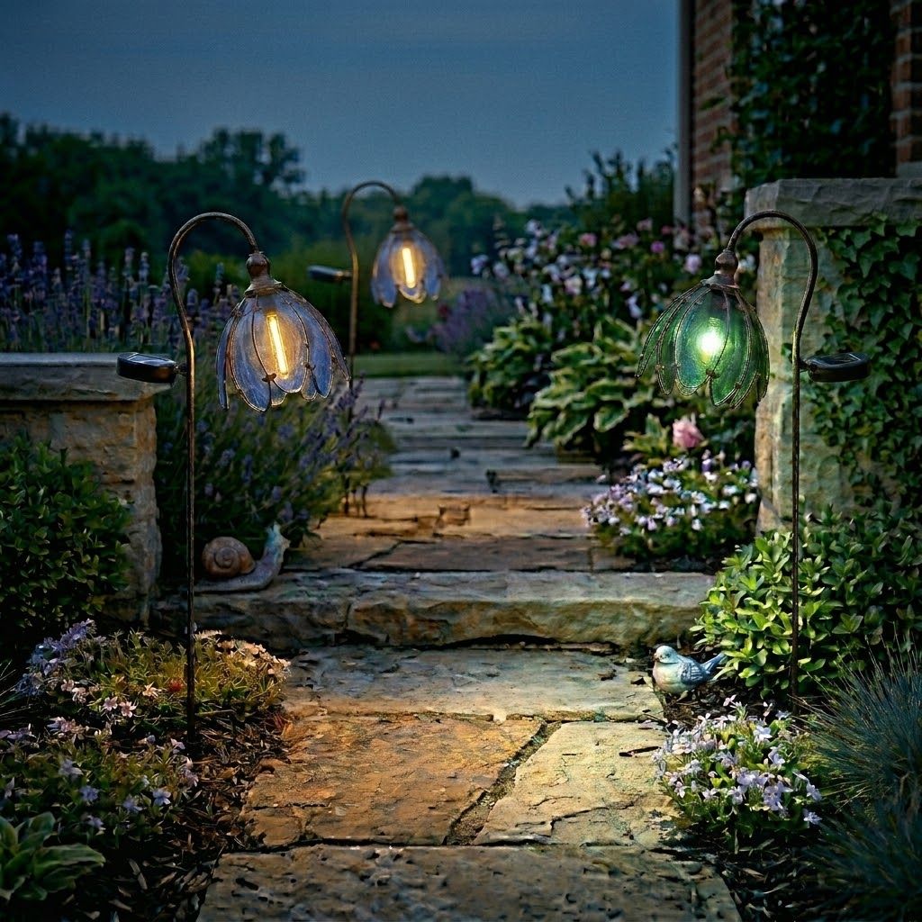 The Amara Art Glass Flower Solar Light - Blue