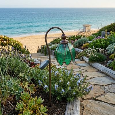 The Amara Art Glass Flower Solar Light - Green