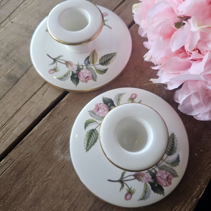 Wedgwood Hathaway Rose Candlesticks S/2
