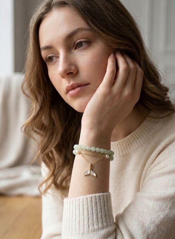 Freshwater Pearl &amp; Mother of Pearl Mermaid Tail Bracelet
