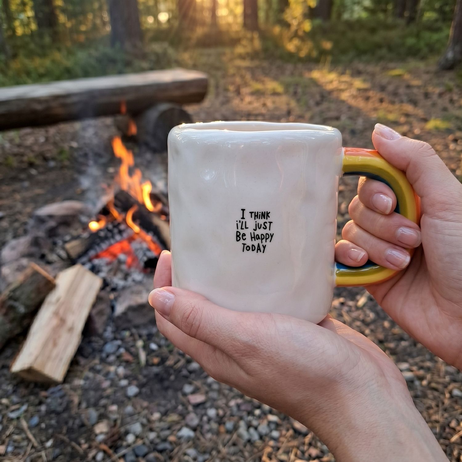 'I think I'll just be happy today' Rainbow Mug