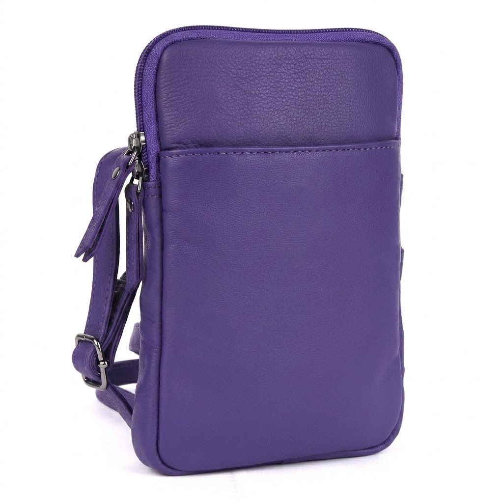 The Alexa Leather Crossbody Bag w/Belt Loops, Colour: Purple