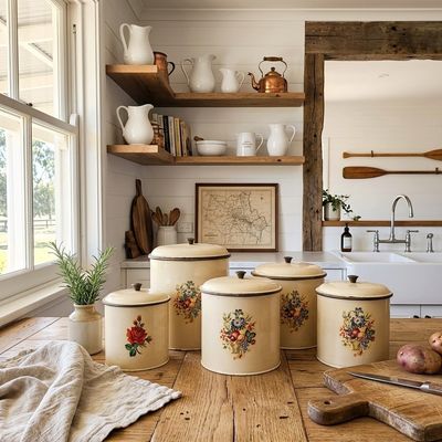 Vintage Kitchen Canisters S/5 Floral